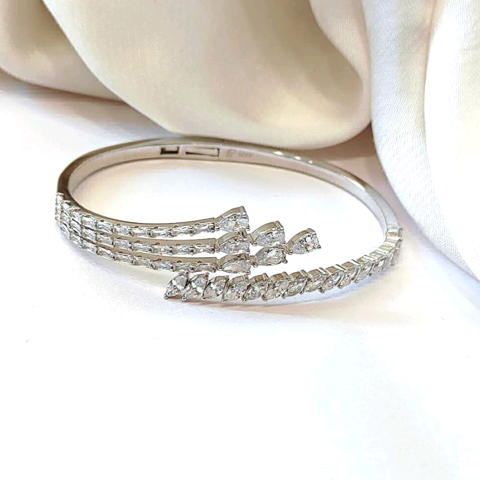 Silver CZ Studded Triple Layered Bracelet 